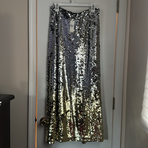ANTHROPOLOGIE SEQUIN SILVER to GOLD MAXI SKIRT size M NWT $168 Show Stopper - Picture 6 of 7
